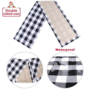Double-sided black and white plaid linen Christmas table runner with waterproof fabric