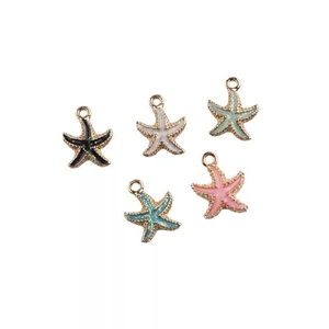 Starfish charms in five colors with oil drip finish and glitter for DIY jewelry making