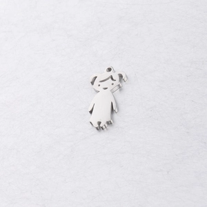 Polished silver girl-shaped pendant in stainless steel with a minimalist cartoon design