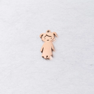 Detailed view of mirror polished rose gold girl charm with a hanging ring for DIY