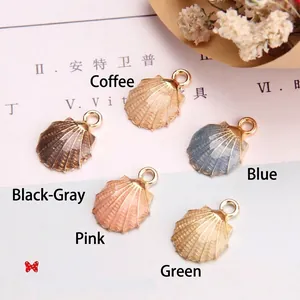 Shell shaped alloy charms for DIY jewelry making in blue pink and green finishes