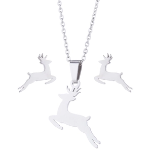 Parure de bijoux minimaliste avec collier élan et boucles d'oreilles en acier inoxydable