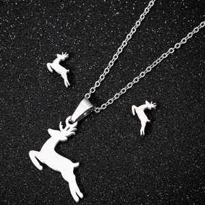 Parure de bijoux en acier inoxydable argenté avec collier pendentif élan et boucles d'oreilles