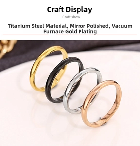 Polished titanium steel rings in gold, black, silver, and rose gold with vacuum plating