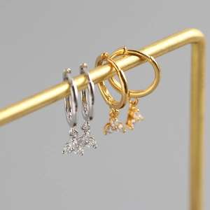 S925 sterling silver triple stone hoop earrings in gold and silver finish