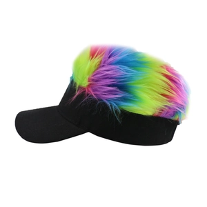 Funny baseball cap with colorful punk wig hair for party and cosplay events