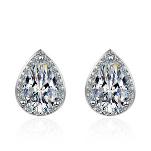Elegant Water Drop Zirconia Stud Earrings For Women Copper Silver Plated Clear Crystal Halo Earrings Simple Fashion Jewelry