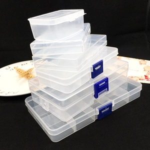 Stack of multi-sized clear plastic organizers and PP storage boxes for small parts