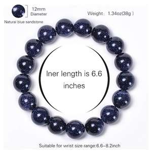 Natural blue sandstone beaded bracelet with 12mm sparkling round stones for unisex wear