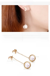 Détails des boucles d'oreilles lune avec pampilles en acier inoxydable et perles de nacre