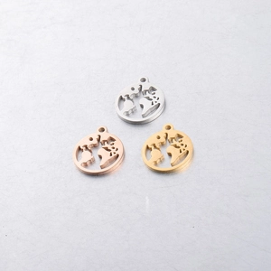 Hollow World Map Round Pendants Stainless Steel Mirror Polished Earth Globe Charms For DIY Jewelry Making Accessories