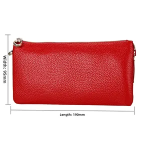 Detailed dimensions of the red pebble leather wallet showing length 190mm and width 95mm