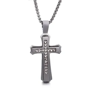 Klassische Kreuz Anhänger Halskette Edelstahl Mit Zirkon Eingelegt Hip Hop Religiöser Schmuck Für Männer Gothic