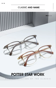 Detailed close-up of retro eyebrow frame glasses with metal temples and stripe patterns
