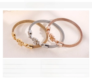 Detailed mesh texture of stainless steel bracelets in gold, rose gold and silver finish
