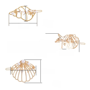 Détails des dimensions des barrettes dorées en forme d'étoile de mer et de coquillage
