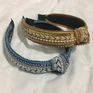Vintage style braided headbands with sequins and pearls featuring a stylish center knot