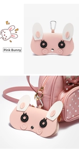 Étui à lunettes en cuir PU lapin rose avec longues oreilles et crochet métallique