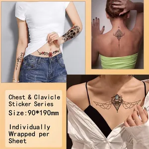 Waterproof temporary tattoo stickers with skulls, roses and mandalas for chest and waist