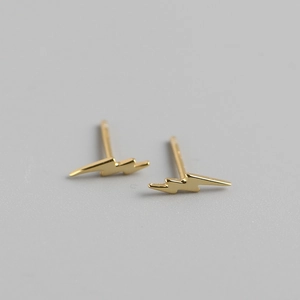 Minimalist lightning bolt stud earrings in polished gold S925 sterling silver style