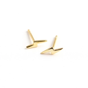 Minimalist S925 sterling silver lightning bolt stud earrings in gold finish