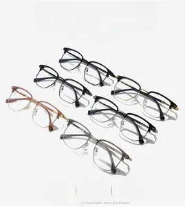 Detailed display of six stylish blue light blocking reading glasses in various frame colors