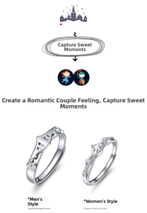 Close-up of S925 sterling silver couple rings with crown and knight armor details