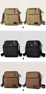 Three colors of durable canvas crossbody bags for men with vintage leather accents