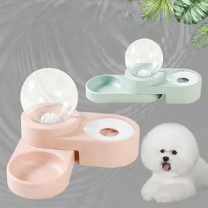 Dual pet bowls with bubble automatic water dispenser for cats and small dogs