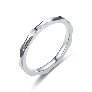Polished silver titanium steel ring with geometric diamond engraving for women