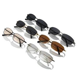Modern rectangle metal sunglasses set in six assorted colors with sleek slim frames