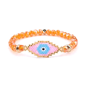 Detail von Miyuki Evil Eye Perlenarmband mit orangefarbenen Kristallperlen