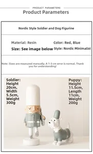 Detailed size specifications for Nordic resin soldier and dog home decor figurines