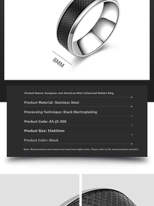 Detail shot of 8mm men's stainless steel ring featuring black checkered pattern