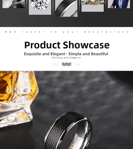 Detailed view of men's two-tone stainless steel ring with black waffle grid texture