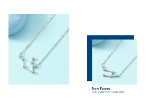 Detailed macro view of silver constellation necklace with sparkling cubic zirconia stones