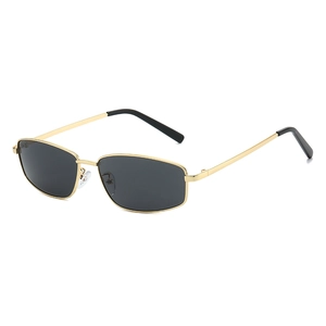 Classic rectangle metal sunglasses with gold frames and black lenses for a vintage look