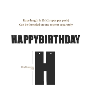 Black Happy Birthday letter banner with 17cm cards and 2M string for party decor
