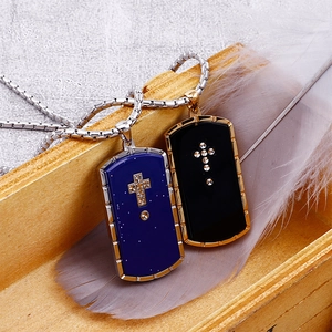 Titanium steel dog tag necklaces with cross pendants in blue and black colors