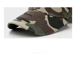 Close-up of camouflage baseball cap brim with dense reinforced stitching and twill fabric