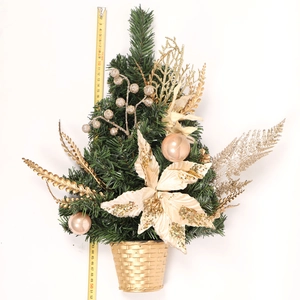 50cm green pine needles Christmas tree with gold berries and cream poinsettia in a basket