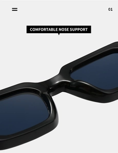 Close-up of smooth integrated nose support on high-gloss black square sunglasses