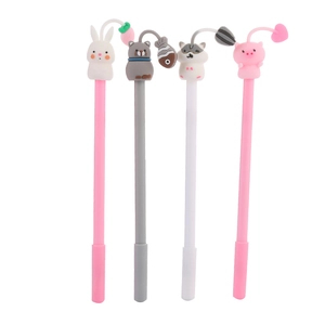 Cute 3D silicone animal cartoon gel pens with rabbit, cat, hamster and pig charms