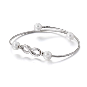 Bracciale rigido argento con infinito e perle in acciaio al titanio stile minimalista donna