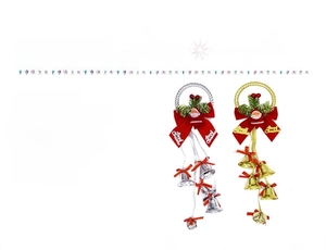 Detailed product specifications for Santa Claus bell pendant with festive red bow decoration