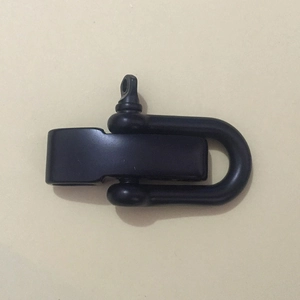 Detailed view of matte black 304 stainless steel U-shape shackle for paracord bracelets
