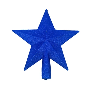 Sparkling blue Christmas tree topper star with glitter finish on white background
