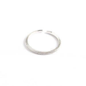 Minimalist S925 sterling silver open ring with unique textured design on white background