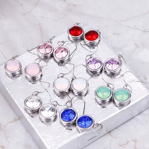 Multi-colored round zircon dangle earrings in eight colors with stainless steel hooks