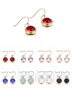 Detail view of 13mm round zircon earrings in 8 colors with 8g weight specifications